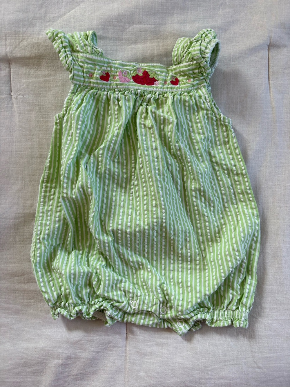 Vintage Gymboree Light Green & White Striped Bubble Romper